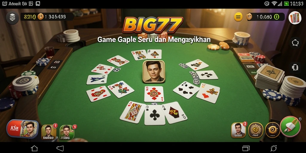 Tampilan menarik gameplay Gaple di BIG77 dengan kartu dan pemain.