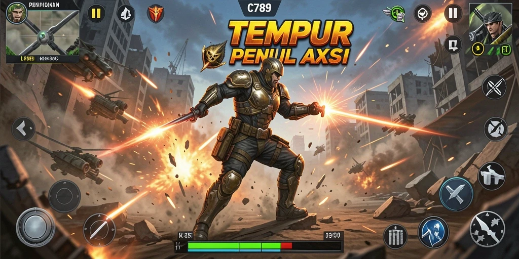 Screenshot gameplay C789 menampilkan pertempuran yang intens dan dinamis.