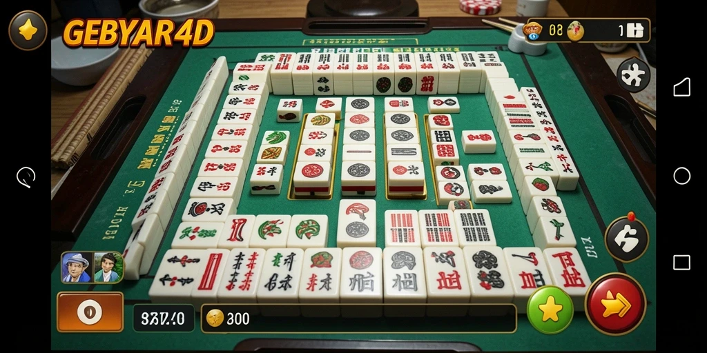 Screenshot gameplay seru dari GEBYAR4D yang menampilkan papan Mahjong.
