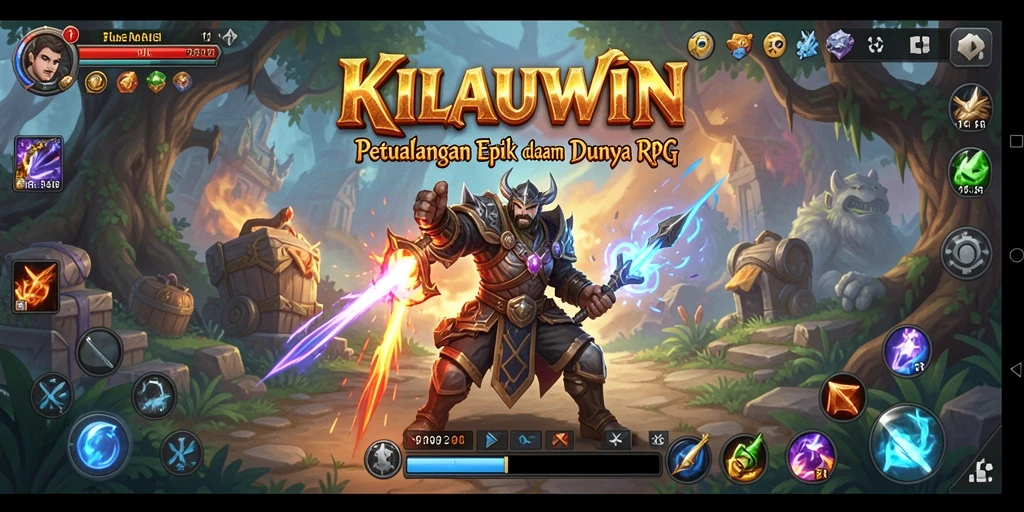 Tangkapan layar utama KILAUWIN menampilkan aksi seru dalam pertarungan RPG.