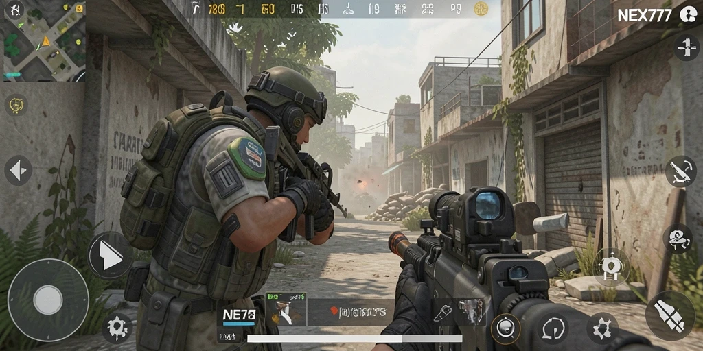 Screenshot gameplay NEX777 menampilkan pertempuran yang mendebarkan.