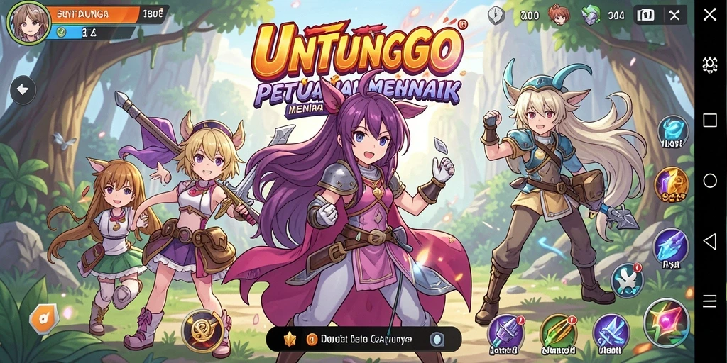 Tangkapan layar utama UNTUNGGO dengan aksi seru dalam dunia Anime.